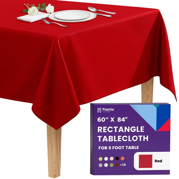 Gee Di Moda Rectangle Tablecloth - 60 x 84 Inch Red Table Cloth for 5 Foot Rectangle Tables - Heavy Duty Washable Fabric - for Holiday Party, Dinner, Weddings, Baby Shower & Events