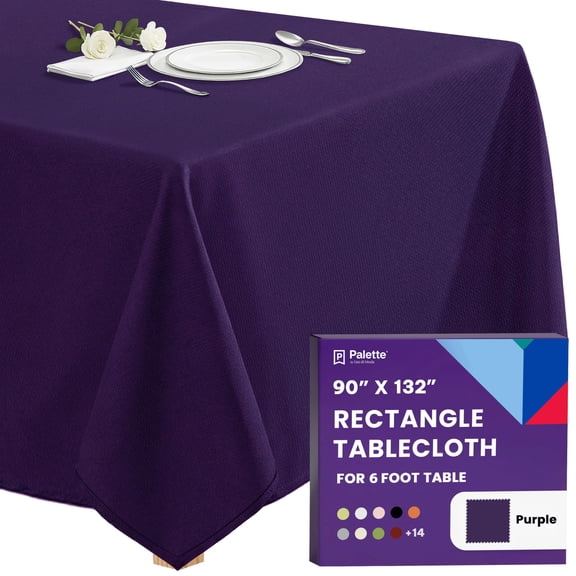 Gee Di Moda Rectangle Tablecloth - 90 x 132 Inch Purple Table Cloth for 6 Foot Tables with Floor-Length Drop - Heavy Duty Washable Fabric for Holiday Party, Dinner, Weddings & Baby Shower