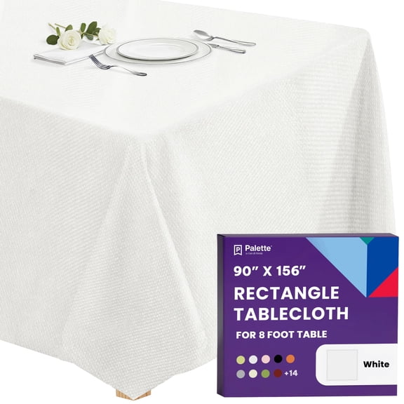 Gee Di Moda Rectangle Tablecloth - 90 x 156 Inch White Table Cloth for 8 Foot Tables with Floor-Length Drop - Heavy Duty Washable Fabric for Holiday Party, Dinner, Weddings & Baby Shower