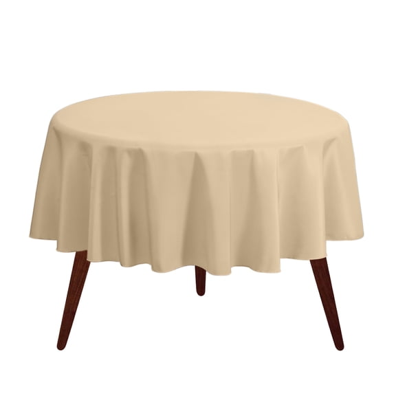 Gee Di Moda Round Tablecloth - 120 Inch Beige Round Table Cloth for 60 to 96 Inch Round Tables - Heavy Duty Washable Fabric - for Buffet Table, Holiday Party, Dinner, Wedding & Baby Shower