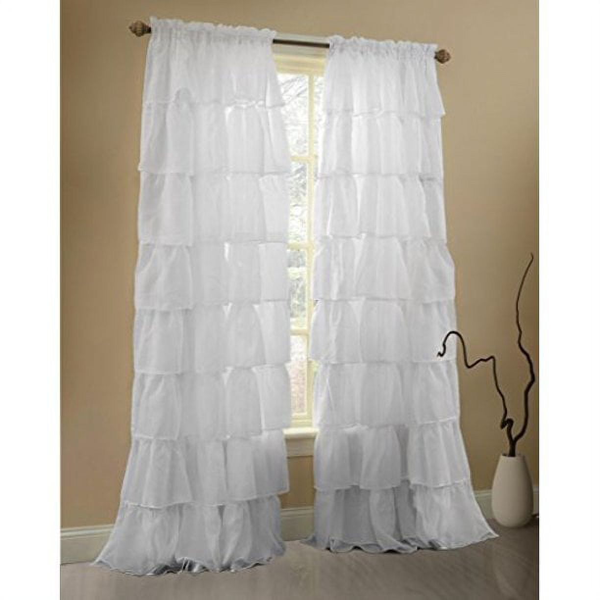 Gee Di Moda Ruffled Sheer Curtains, White, 60” x 84”