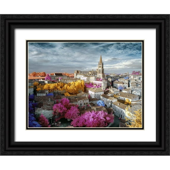 Gee, Tonee 32x25 Black Ornate Wood Framed with Double Matting Museum Art Print Titled - Surreal Vision of Saint-Emilion - Infrared Photography