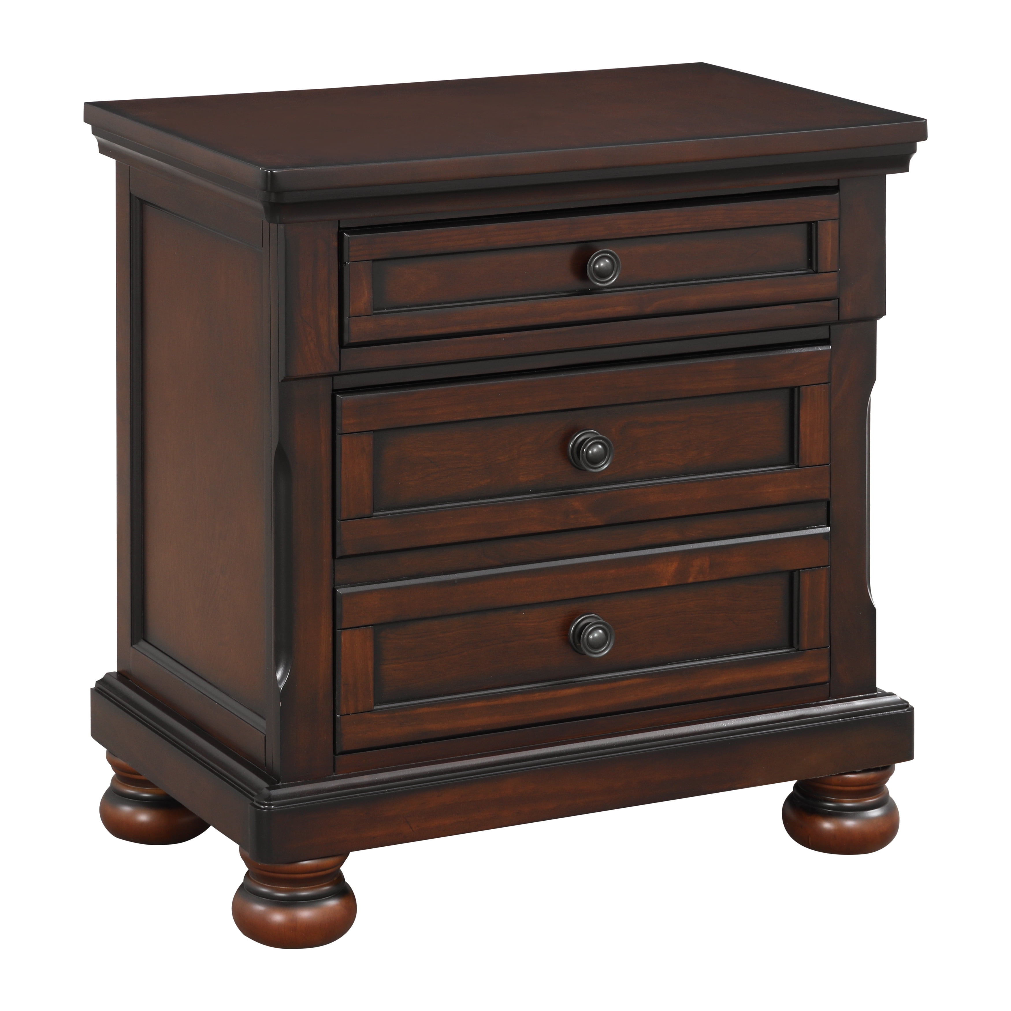 Brown Cherry 3-Drawer Traditional Wood Nightstand