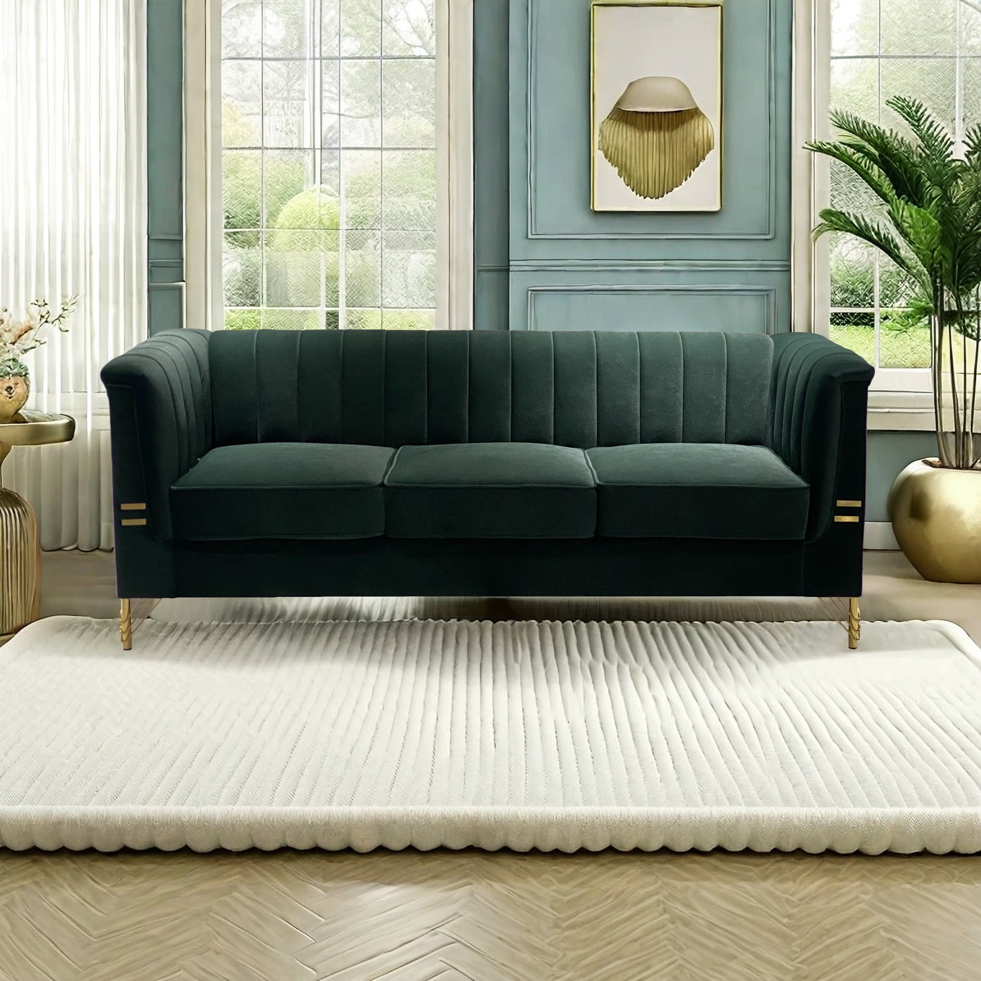 GeeHome FX-P82-GR(sofa)-82.67'' W Velvet Sofa, Mid-Century Sofa Furniture Chesterfield Couch for Living Room (Sofa, Green) GeeHome FX-P82-GR(sofa)-82.67'' W Velvet Sofa, Mid-Century Sofa Furniture Chesterfield Couch for Living Room (Sofa, Green)