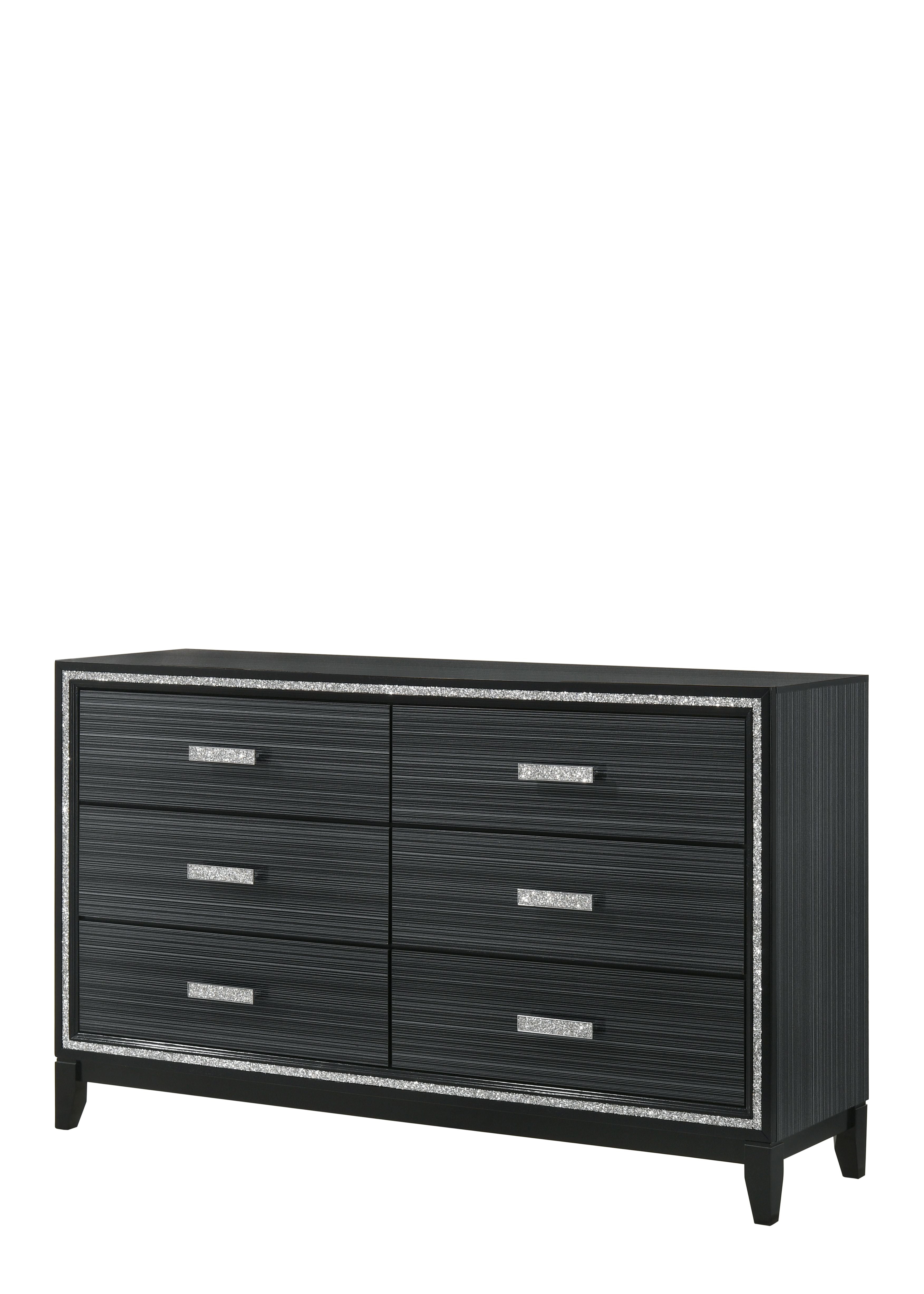 Haiden Double Black Dresser with Silver Trim and Felt Lined Drawers