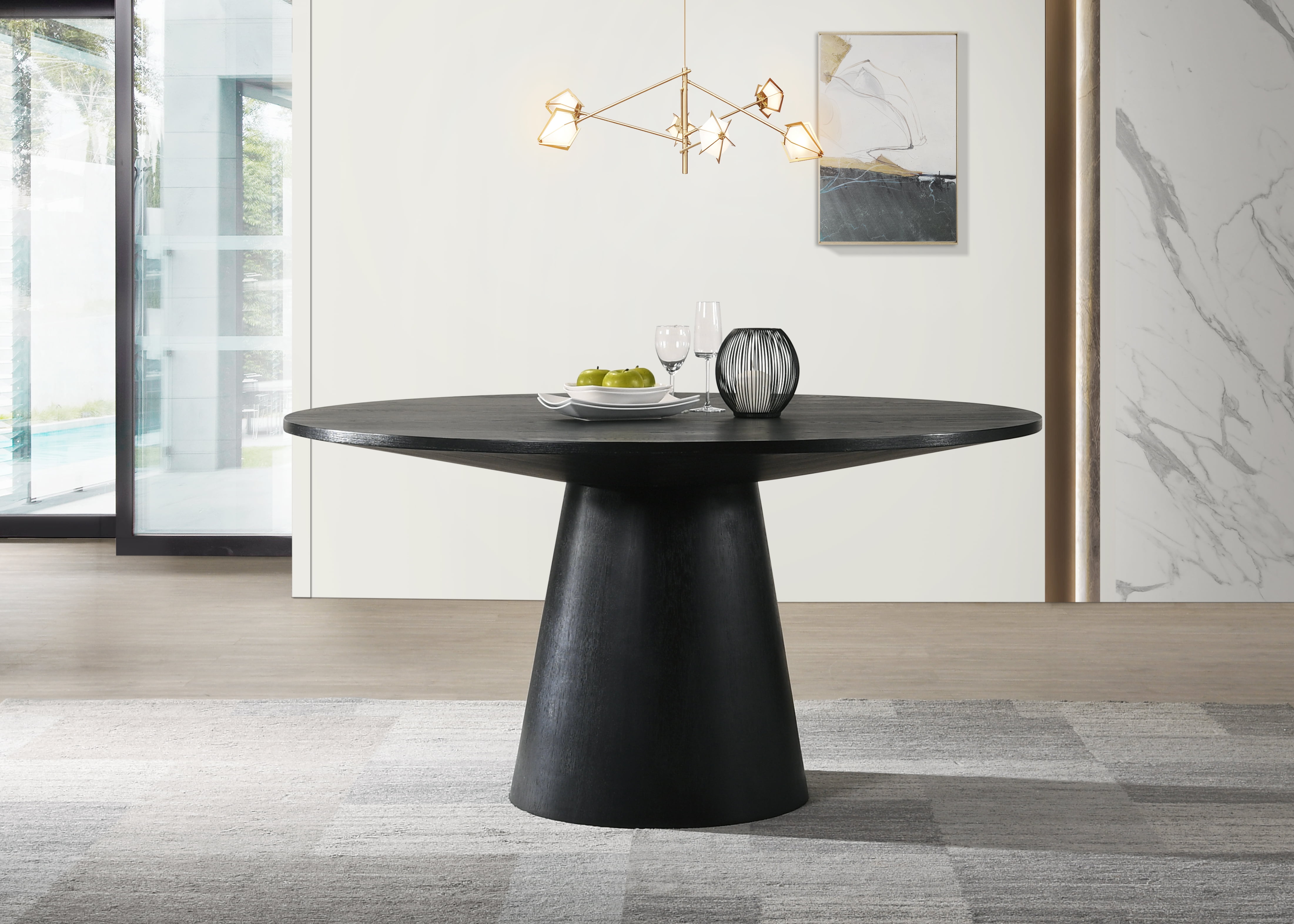 Ebony Black 59" Round Contemporary Wood Dining Table