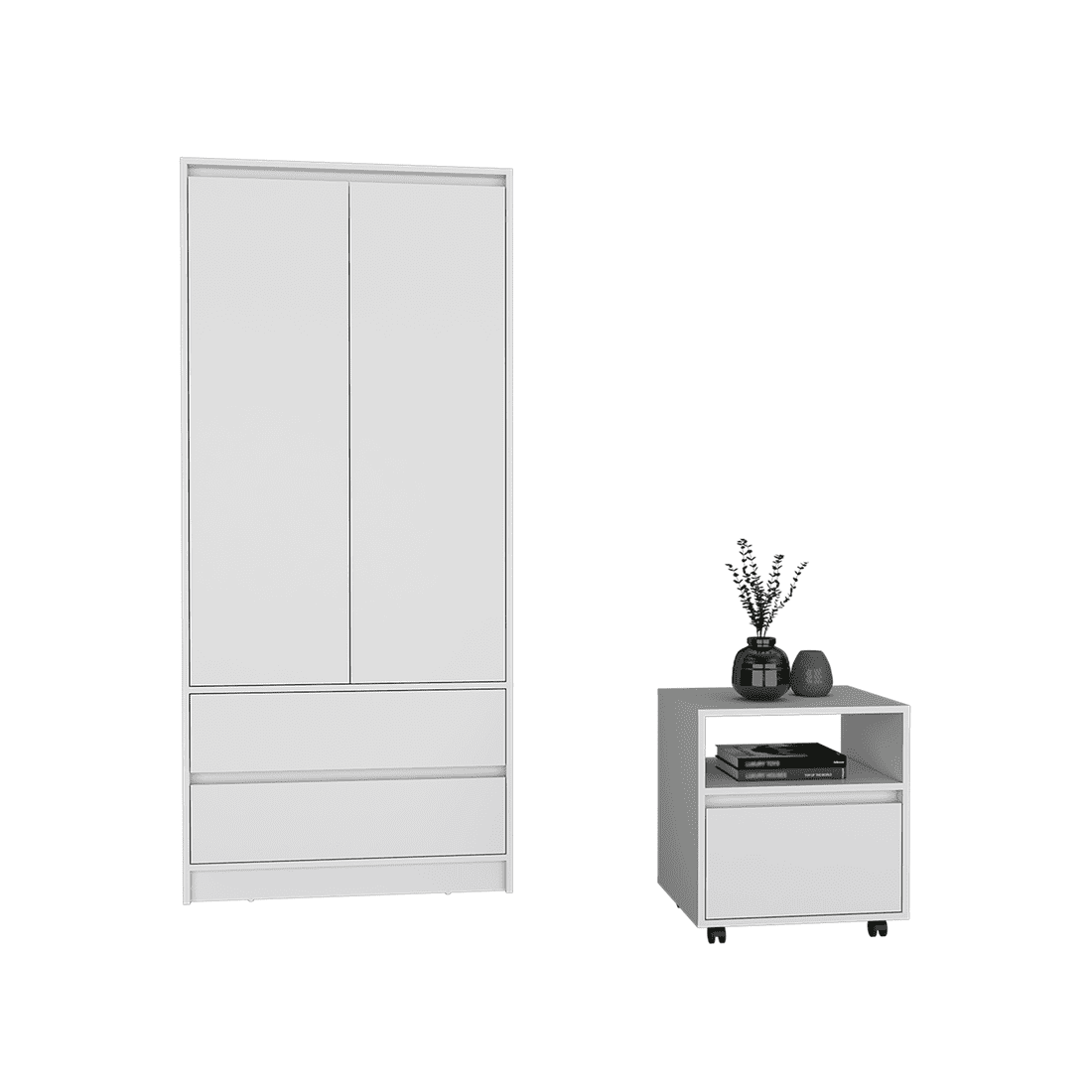 Laurel White Manufactured Wood 2 Piece Bedroom Set with Nightstand and Armoire
