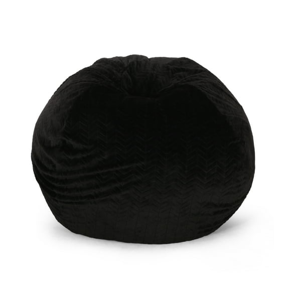 GeeHome Negar 5 Foot Rounded Short Faux Fur Bean Bag, Black