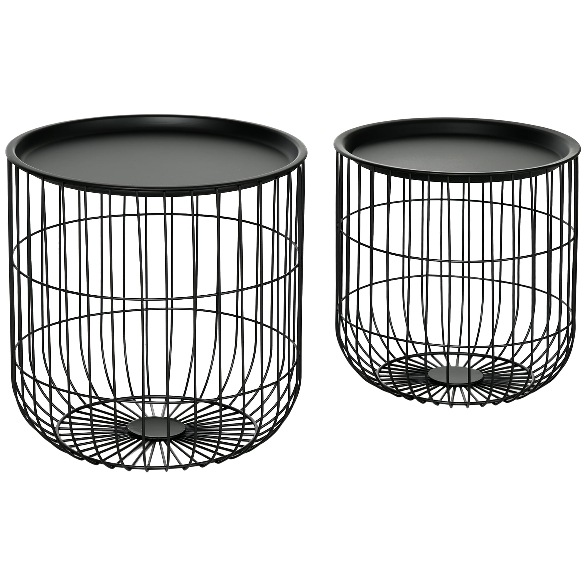 GeeHome Nesting Coffee Tables, Round Coffee Table Set of 2 with Steel Wired Basket Body and ...