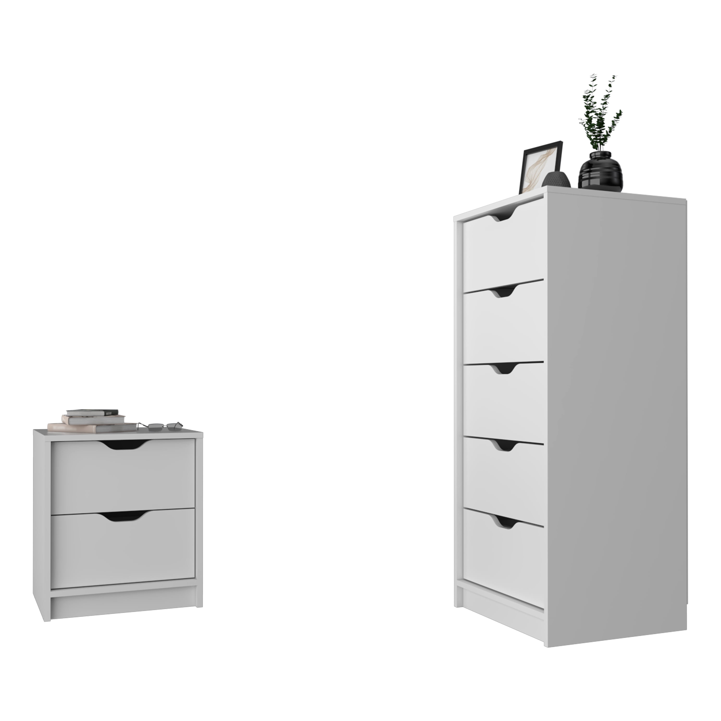 Raymer 2 Piece White Wood Bedroom Set with Nightstand and Dresser