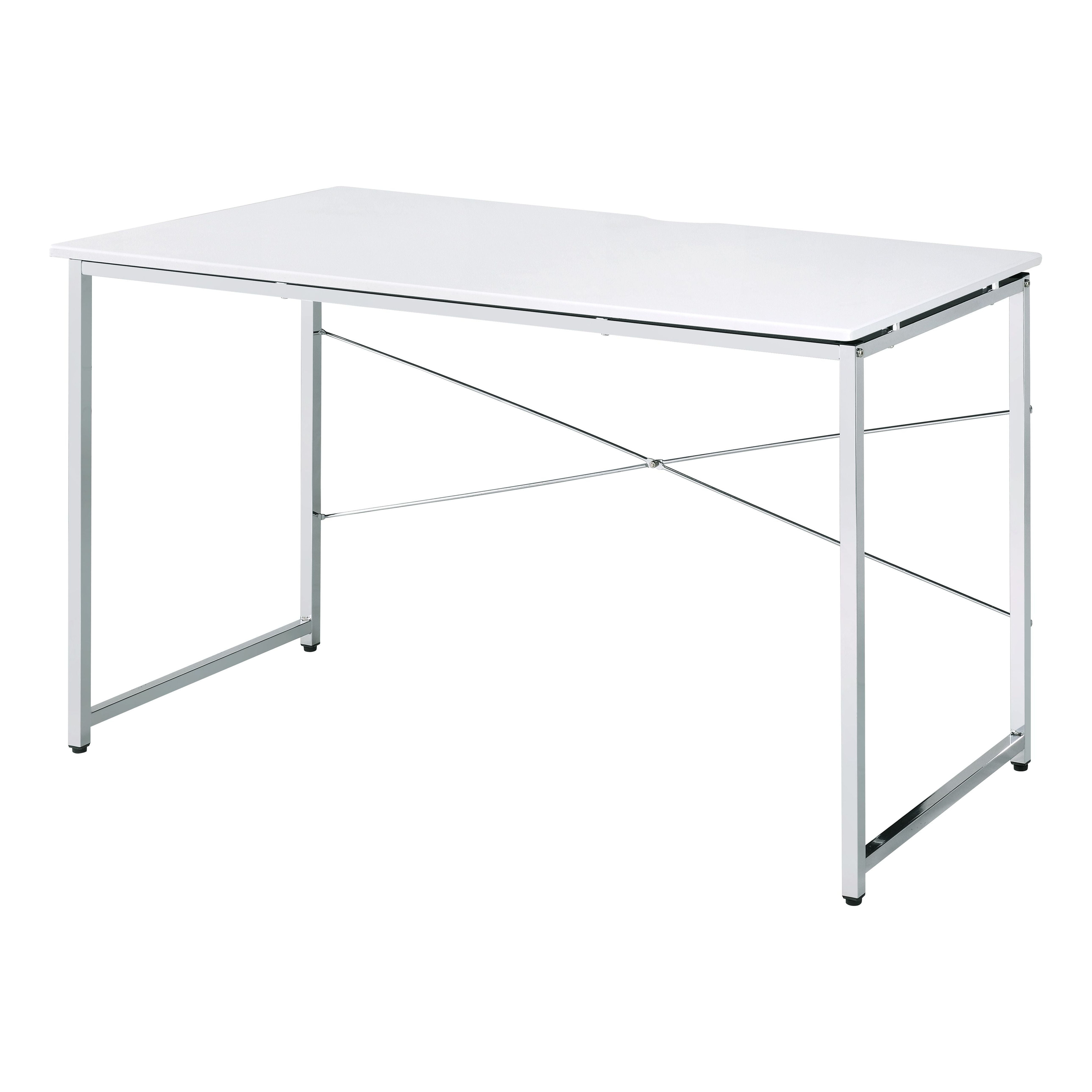White and Chrome 47" Modern Writing Desk with Drawer