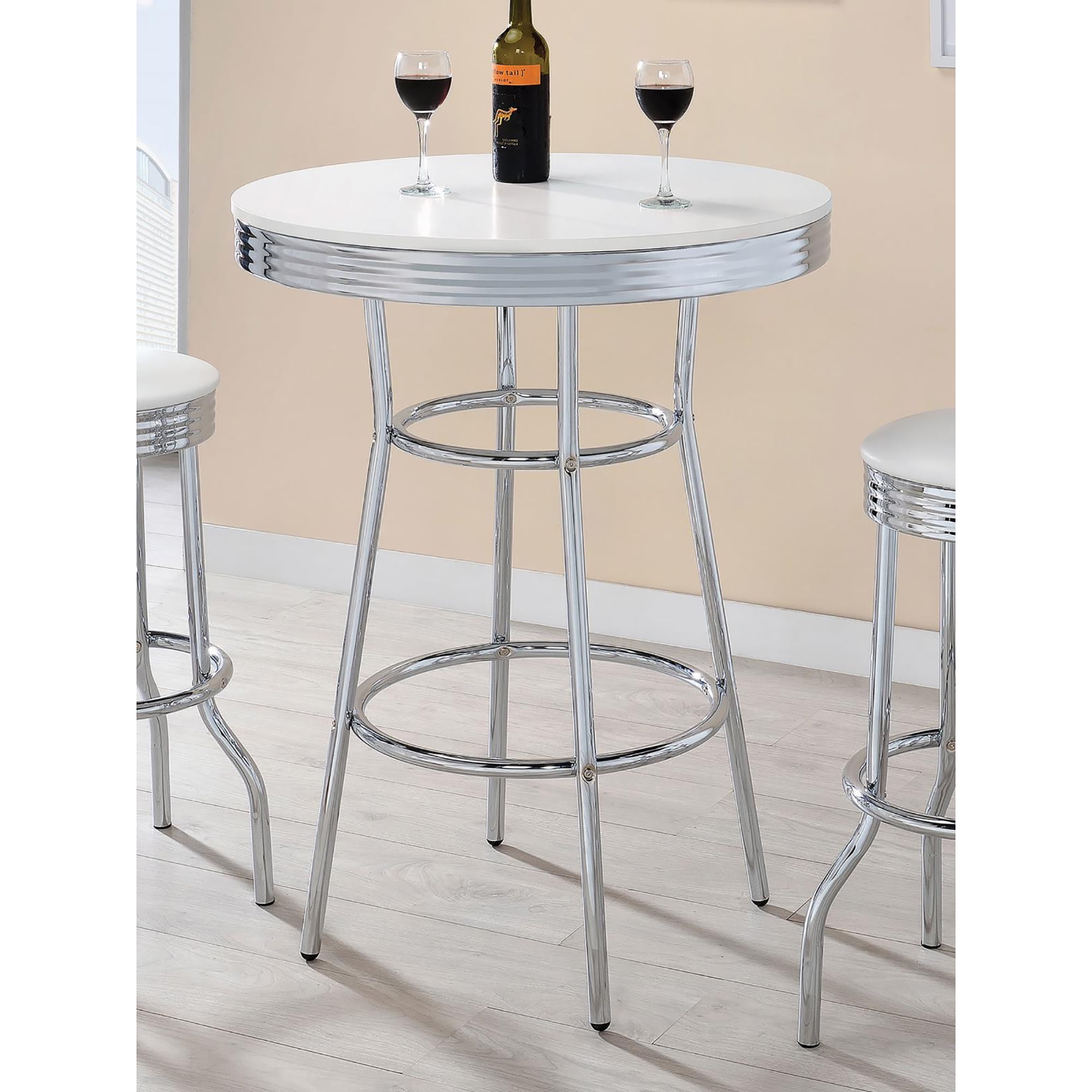 Werner Glossy White and Chrome Round Bar Height Table