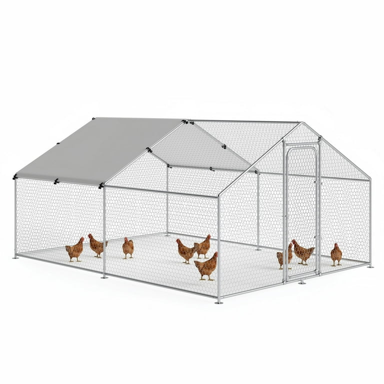 GeeLoon Chicken Coop, 10'x13' Metal Hen Run, Silver, Waterproof