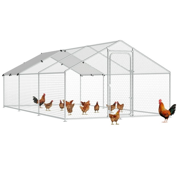 TIME RAY Chicken Coop Large Metal Chicken Run Poultry Cage with Water-Resident and Anti-UV Cover for Duck Rabbit House Outdoor Walk-in Chicken Pen for Yard, Spire Roof(10’ W x 19.7’ L x 6.4’ H)
