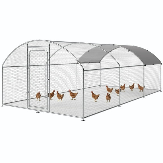TIME RAY Extra Large Chicken Coop 19.7 x 10 ft Metal Walk-in Chicken Run Pen Silver