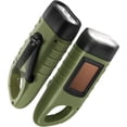 thumbnail image 1 of GeeRic 2-Pack Hand Crank Solar Powered Flashlight, Emergency Rechargeable LED Flashlight, Survival Flashlight, Quick Snap Carabiner Dynamo Flashlight Torch for Outdoor Sports, Green+Green, 1 of 6