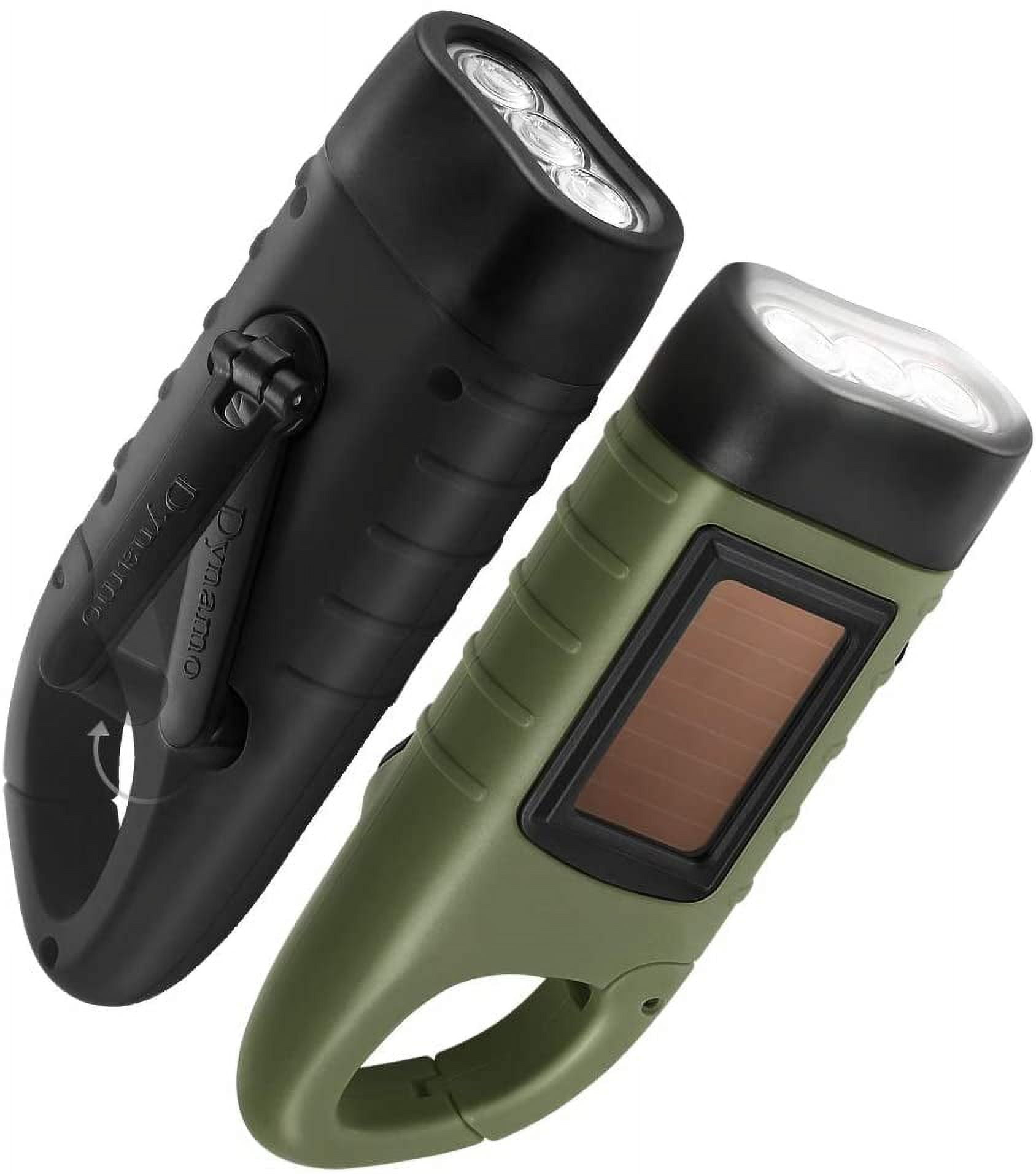 Simpeak 2-Pack Hand Crank Solar Powered Flashlight, Emergency Rechargeable  LED Flashlight, Survival Flashlight, Quick Snap Carbiner Dyn