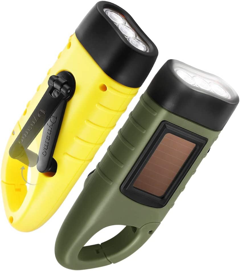 iMountek 2 Packs Hand Crank Solar Powered Flashlight 3 LED Emergency Light  Solar Torch Hand Crank Flashlight for Camping Climbing Outdoor Activity