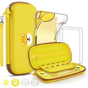 GeeRic 8PCS Case Compatible with Switch Lite, (Not Compatible with Switch) Carrying Case Accessories Kit, 1 Soft Silicon Case + 2 Screen Protector + 4 Thumb Caps + 1 Storage Carrying Bag Yellow