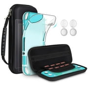 GeeRic 8PCS Case Compatible with Switch Lite, (Not Compatible with Switch) Carrying Case Accessories Kit, 1 Soft Silicon Case + 2 Screen Protector + 4 Thumb Caps + 1 Storage Carrying Bag Black
