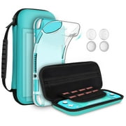 GeeRic 8PCS Case Compatible with Switch Lite, (Not Compatible with Switch) Carrying Case Accessories Kit, 1 Soft Silicon Case + 2 Screen Protector + 4 Thumb Caps + 1 Storage Carrying Bag Green
