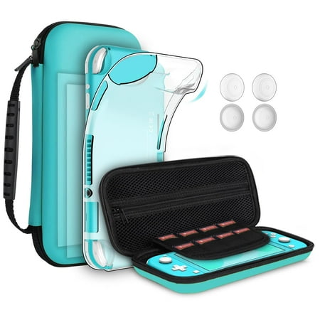 GeeRic 8PCS Case Compatible with Switch Lite, (Not Compatible with Switch) Carrying Case Accessories Kit, 1 Soft Silicon Case + 2 Screen Protector + 4 Thumb Caps + 1 Storage Carrying Bag Green