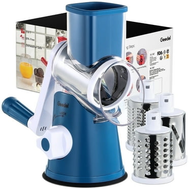 Geedel Rotary Cheese Grater, Kitchen Mandoline Vegetable Slicer with 3 Interchangeable Blades, Grater Slicer for Fruit, Vegetables, Nuts,Dishwasher Safe