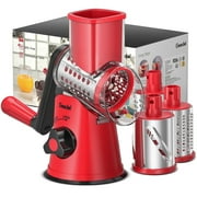 Geedel Rotary Cheese Grater, Kitchen Mandoline Vegetable Slicer with 3 Interchangeable Blades, Grater Slicer for Fruit, Vegetables, Nuts,Dishwasher Safe