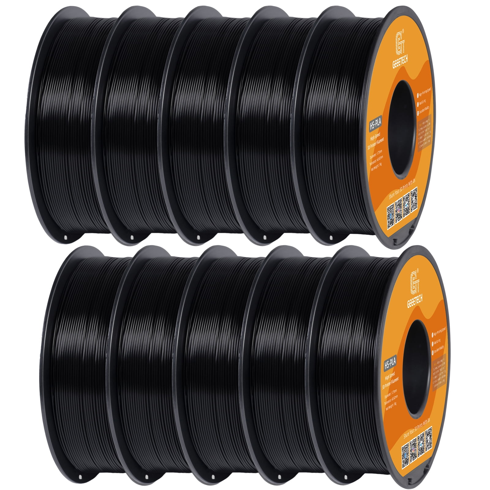 Geeetech 1.75mm PLA 3D Printer Filament, 10kg Spool (22lbs), Dimensional Accuracy +/- 0.03mm,Black
