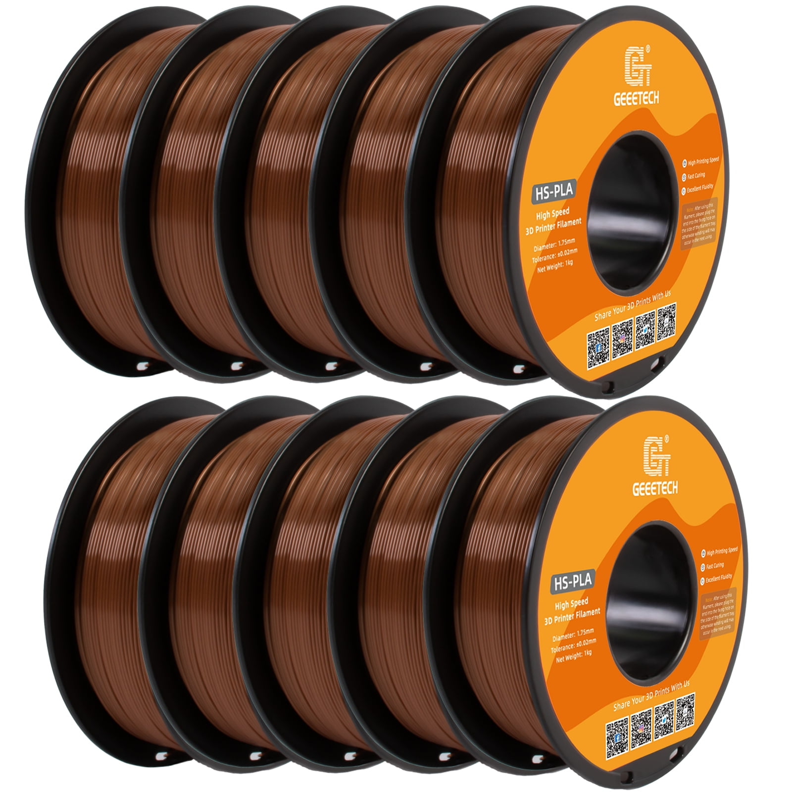 Geeetech 1.75mm PLA 3D Printer Filament, 10kg Spool (22lbs), Dimensional Accuracy +/- 0.03mm,Brown