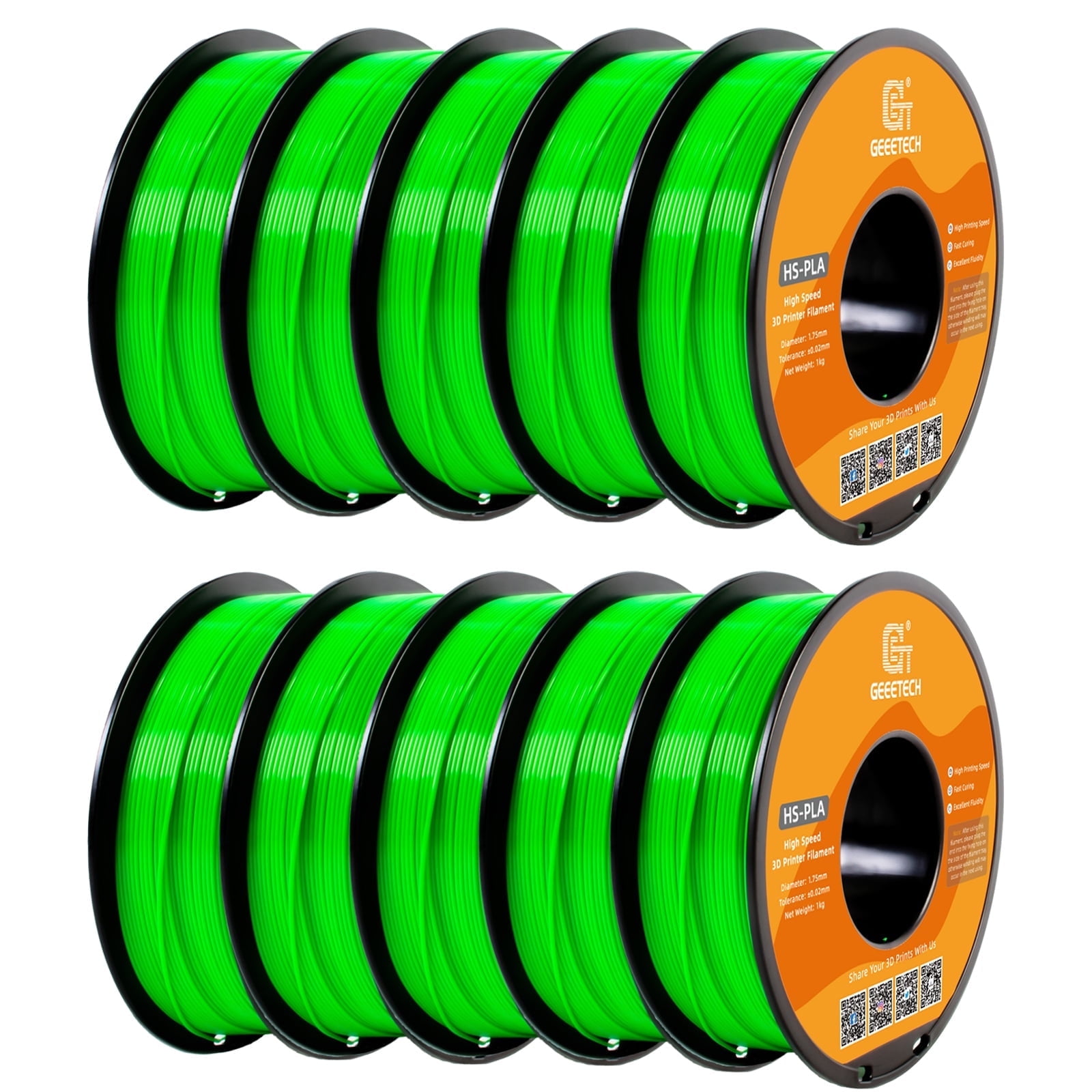 Geeetech 1.75mm PLA 3D Printer Filament, 10kg Spool (22lbs), Dimensional Accuracy +/- 0.03mm,Green