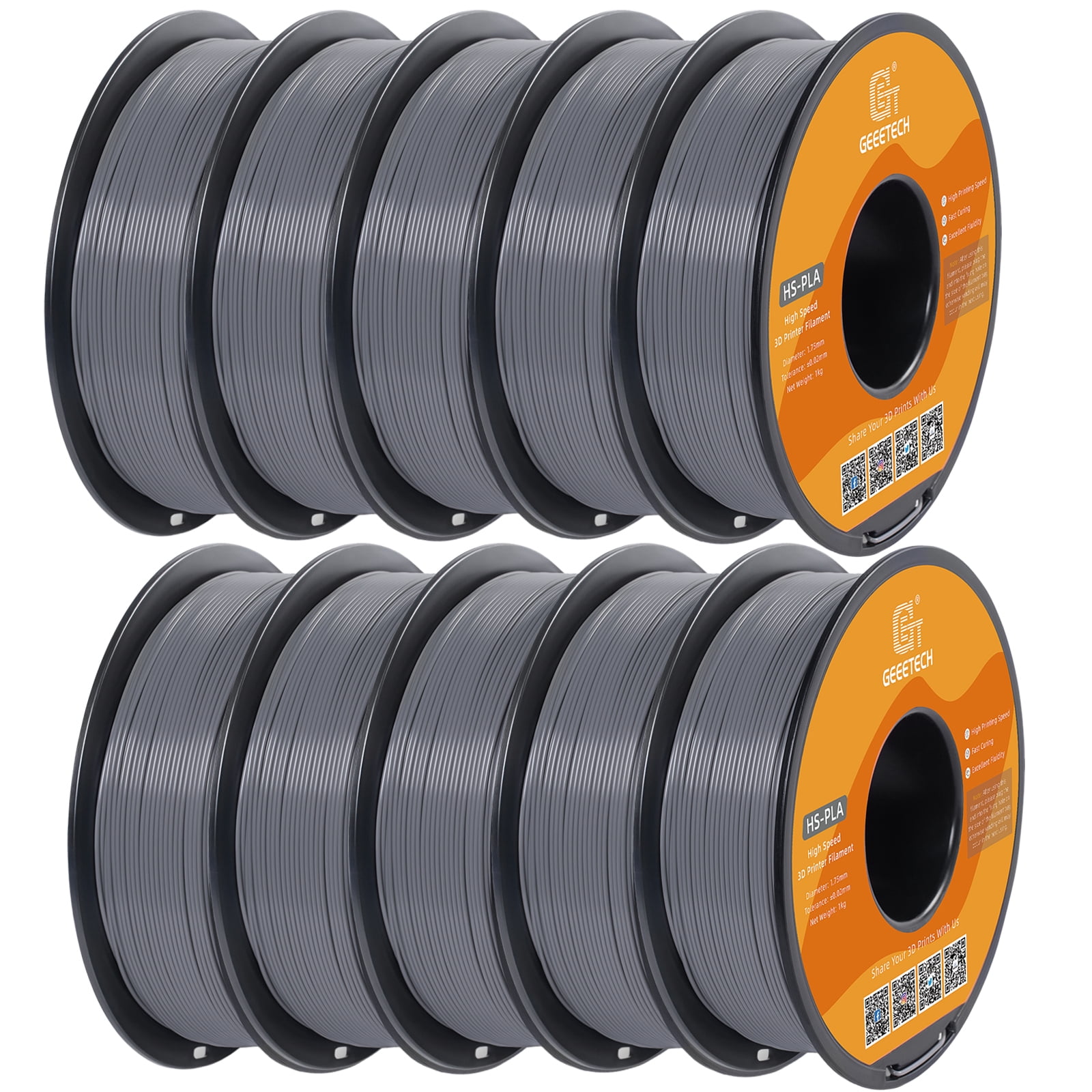 Geeetech 1.75mm PLA 3D Printer Filament, 10kg Spool (22lbs), Dimensional Accuracy +/- 0.03mm,Grey