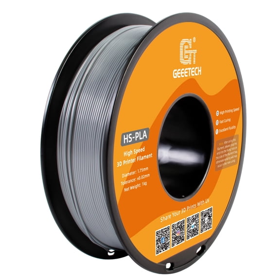 Geeetech 1.75mm PLA 3D Printer Filament, 1kg Spool (2.2lbs), Dimensional Accuracy +/- 0.03mm,Silver