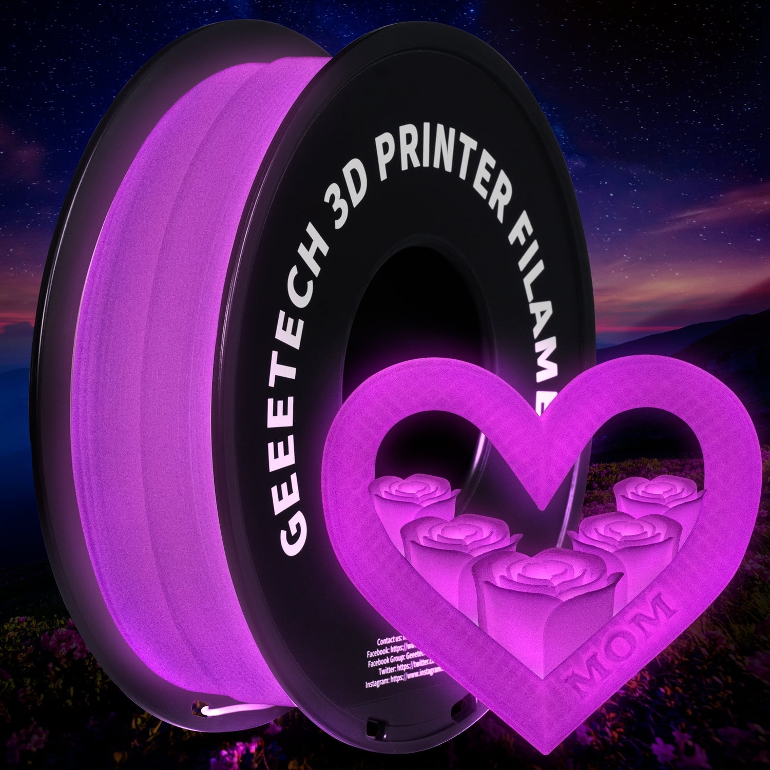 Geeetech 3D Printer Filament, Luminous Multicolor PLA Filament 1.75mm, Accuracy +/- 0.03mm Rose Red 1kg (2.2lbs)