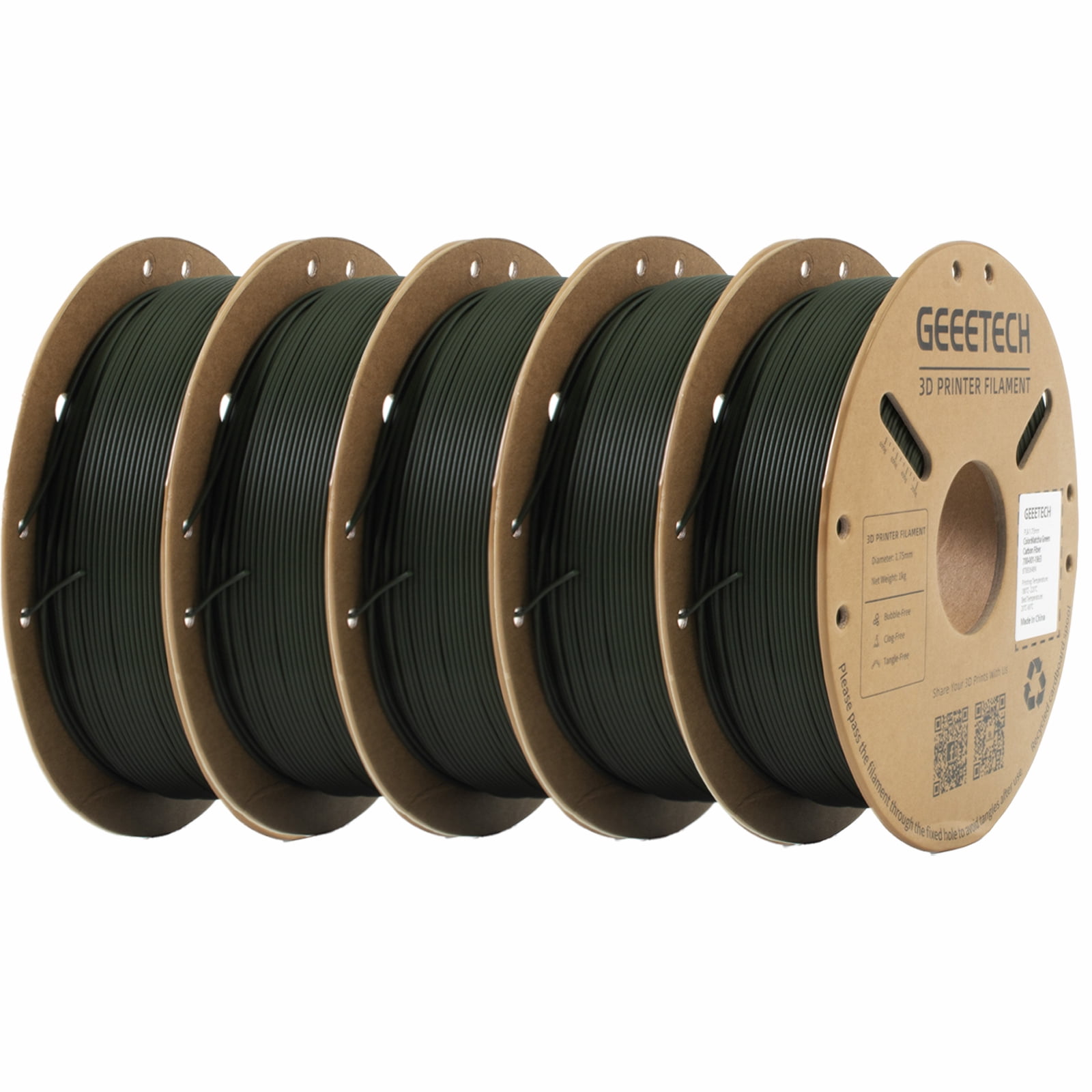 Geeetech 5pcs 3D Printing PLA Carbon Fiber Filament 1.75mm Dimensional Accuracy +/- 0.03mm 5kg(11 ib) Matcha Green