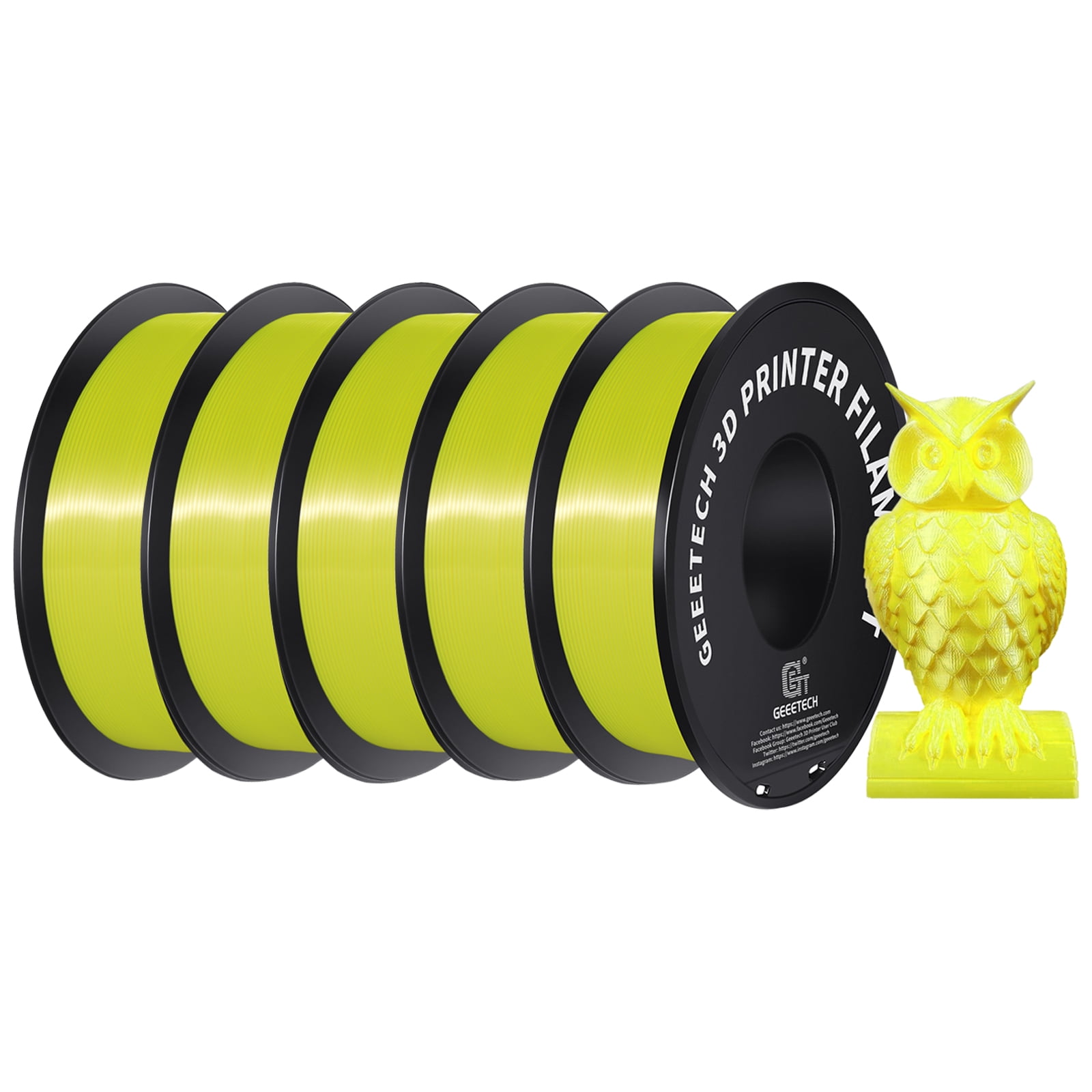 Geeetech 5pcs Silk Yellow 3D Printer PLA Filament 5KG（11ibs） Toughness Enhanced Filament with 1.75mm Dimensional Accuracy +/-0.03mm, 1080 Feet per Roll, Vacuum Packaging