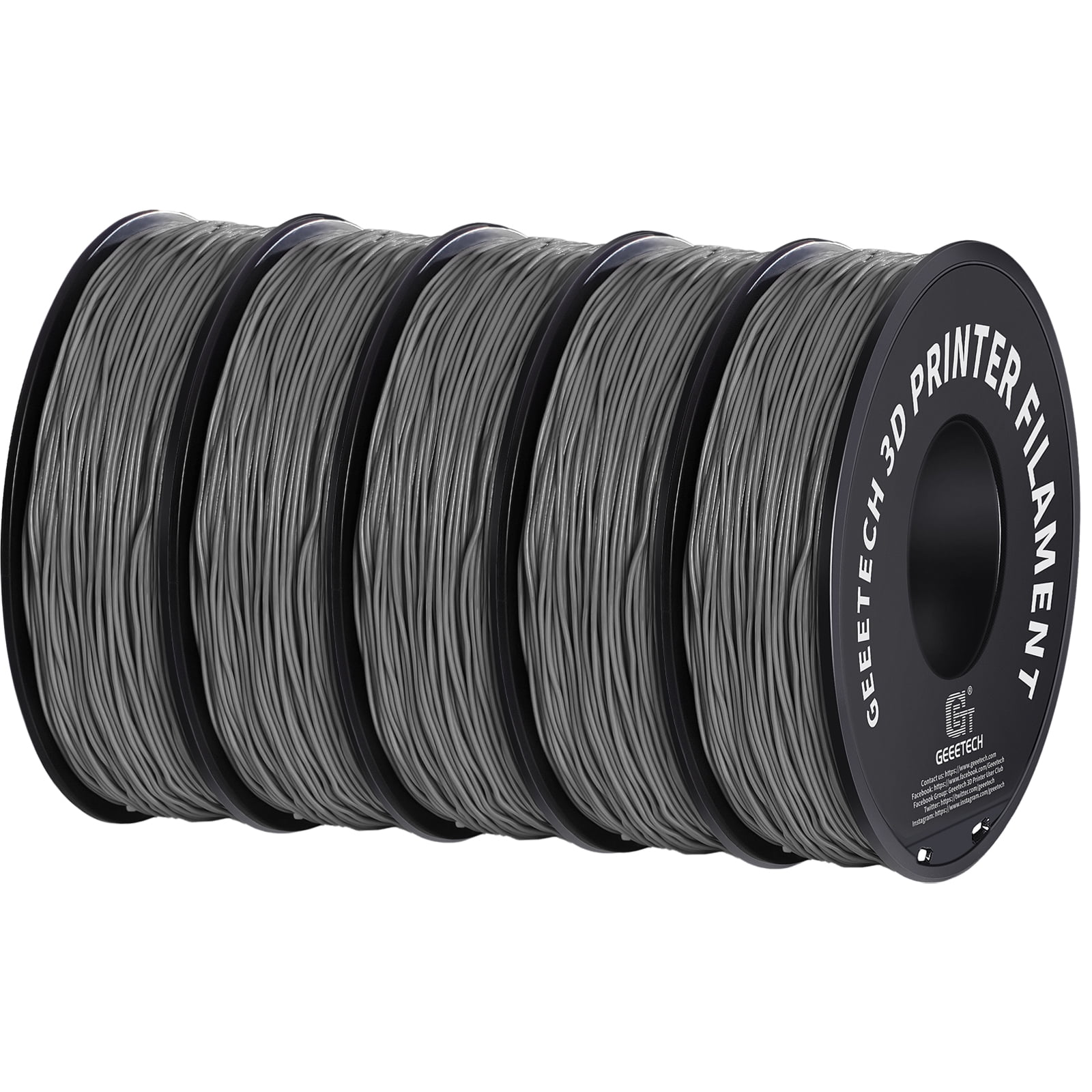 Geeetech 5pcs TPU Filament 1.75mm Flexible Soft 3D Printer Consumables Grey, 5kg Spool (11 lbs.), Dimensional Accuracy +/- 0.03 mm