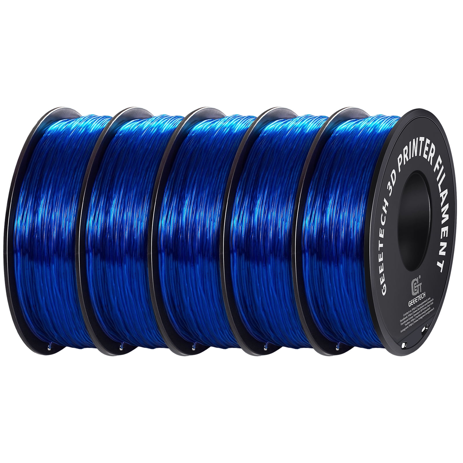 Geeetech 5pcs TPU Filament 1.75mm Flexible Soft 3D Printer Consumables blue, 5kg Spool (11 lbs.), Dimensional Accuracy +/- 0.03 mm