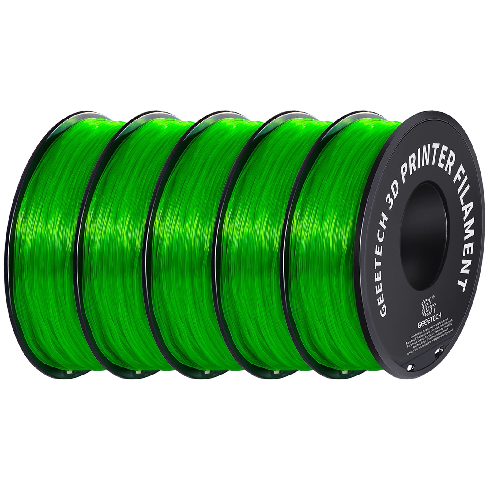 Geeetech 5pcs TPU Filament 1.75mm Flexible Soft 3D Printer Consumables green, 5kg Spool (11 lbs.), Dimensional Accuracy +/- 0.03 mm