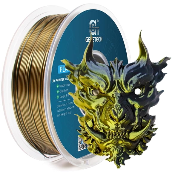Geeetech Anti-silk type 3D Printer PLA Filament 1KG Toughness Enhanced Filament with 1.75mm Dimensional Accuracy +/-0.03mm, 1080 Feet per Roll, Vacuum Packaging Two-tone gold and black
