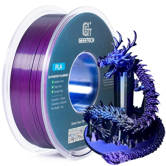 Geeetech Anti-silk type 3D Printer PLA Filament 1KG Toughness Enhanced Filament with 1.75mm Dimensional Accuracy +/-0.03mm, 1080 Feet per Roll, Vacuum Packaging Three-color blue, purple and black
