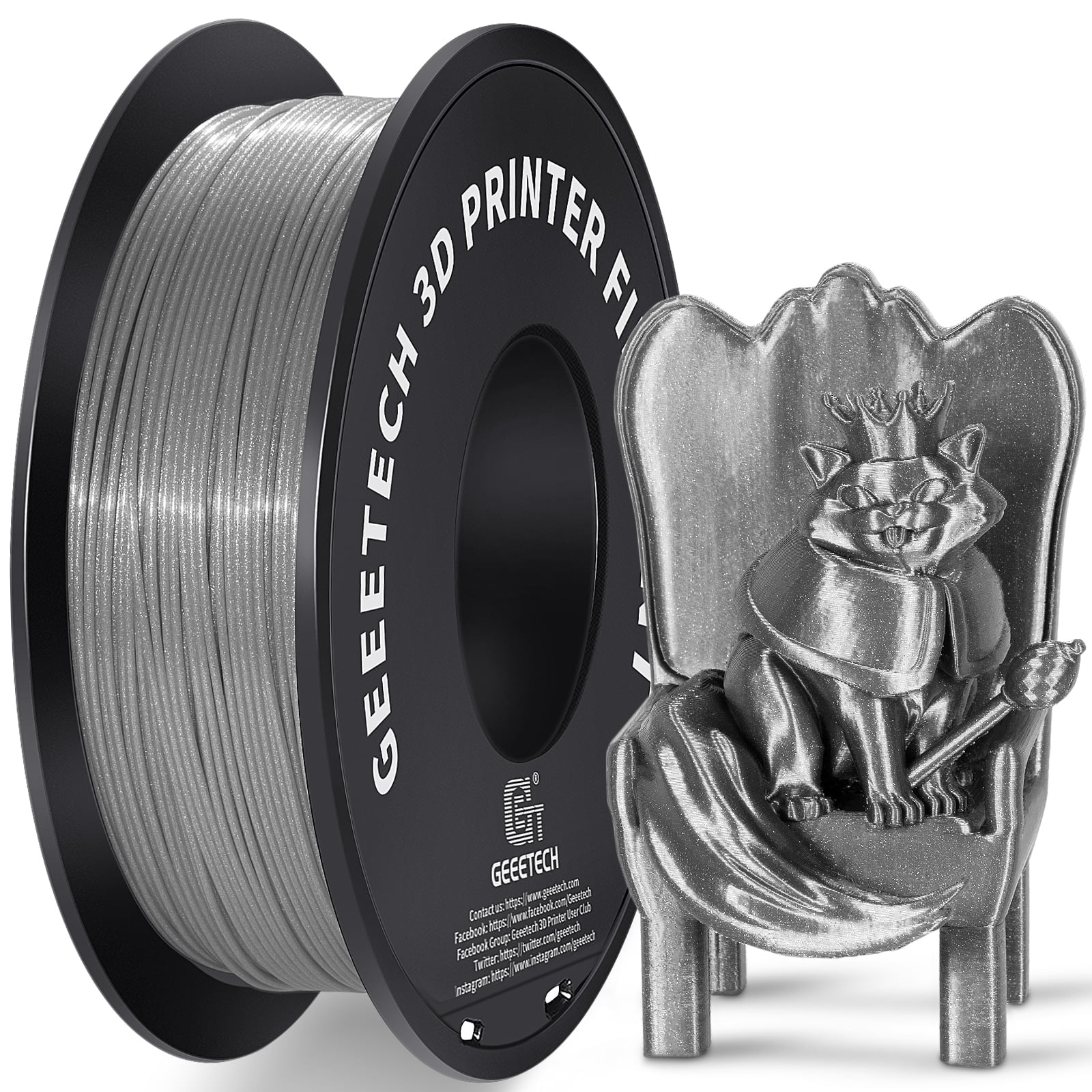 Geeetech PLA 3D Printer Filament, 1.75mm 1KG (2.2lbs) Spool, Dimensional Accuracy +/- 0.03 mm, 3D Printing Glitter Material Filament,Fit for Most FDM 3D Printers (silver)