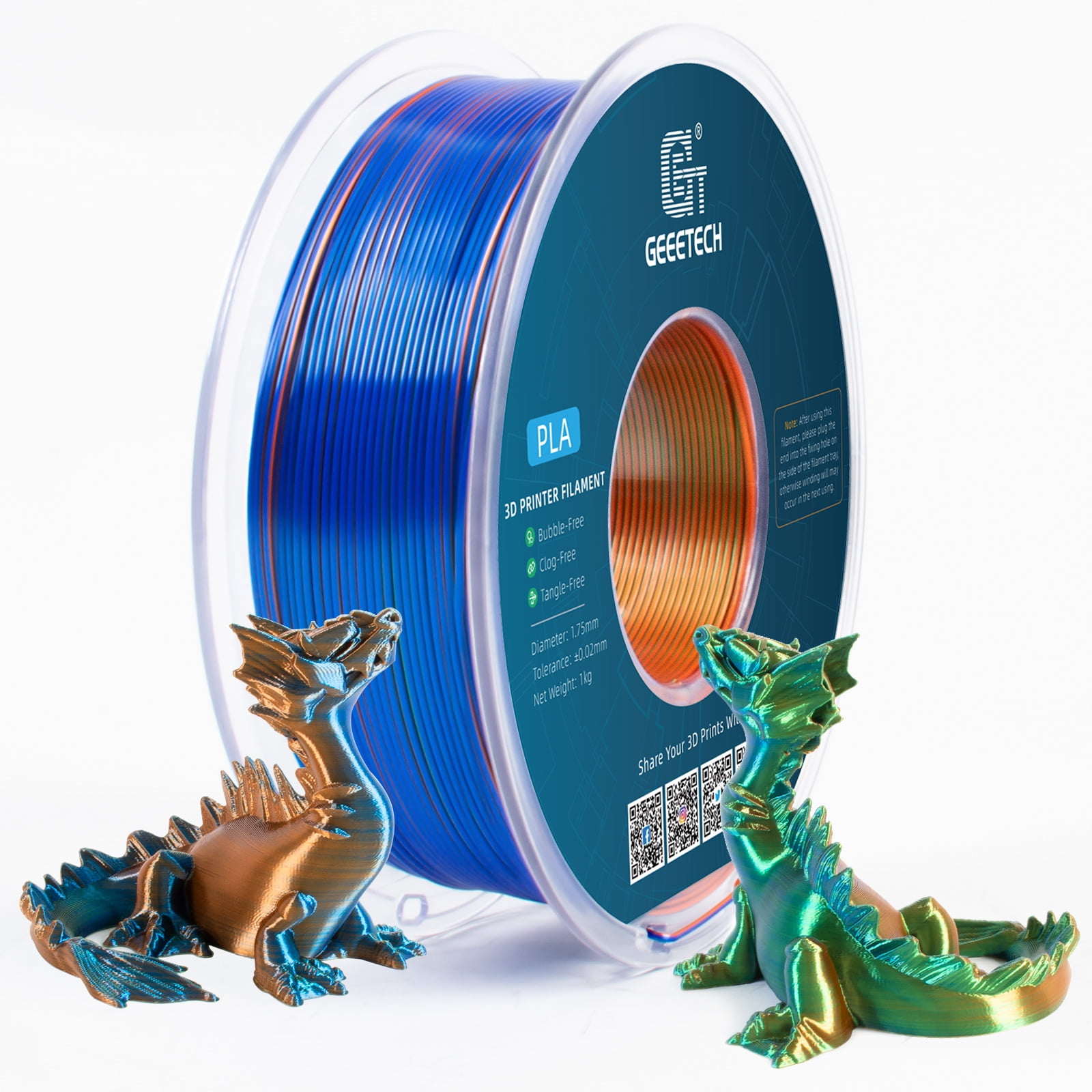Geeetech Tri Color Silk PLA Filament , 3D Filament 1,75 mm 1KG Spool Wire  ( /-0.03mm) Vacuum Packaging, Special Color，Fast Ship