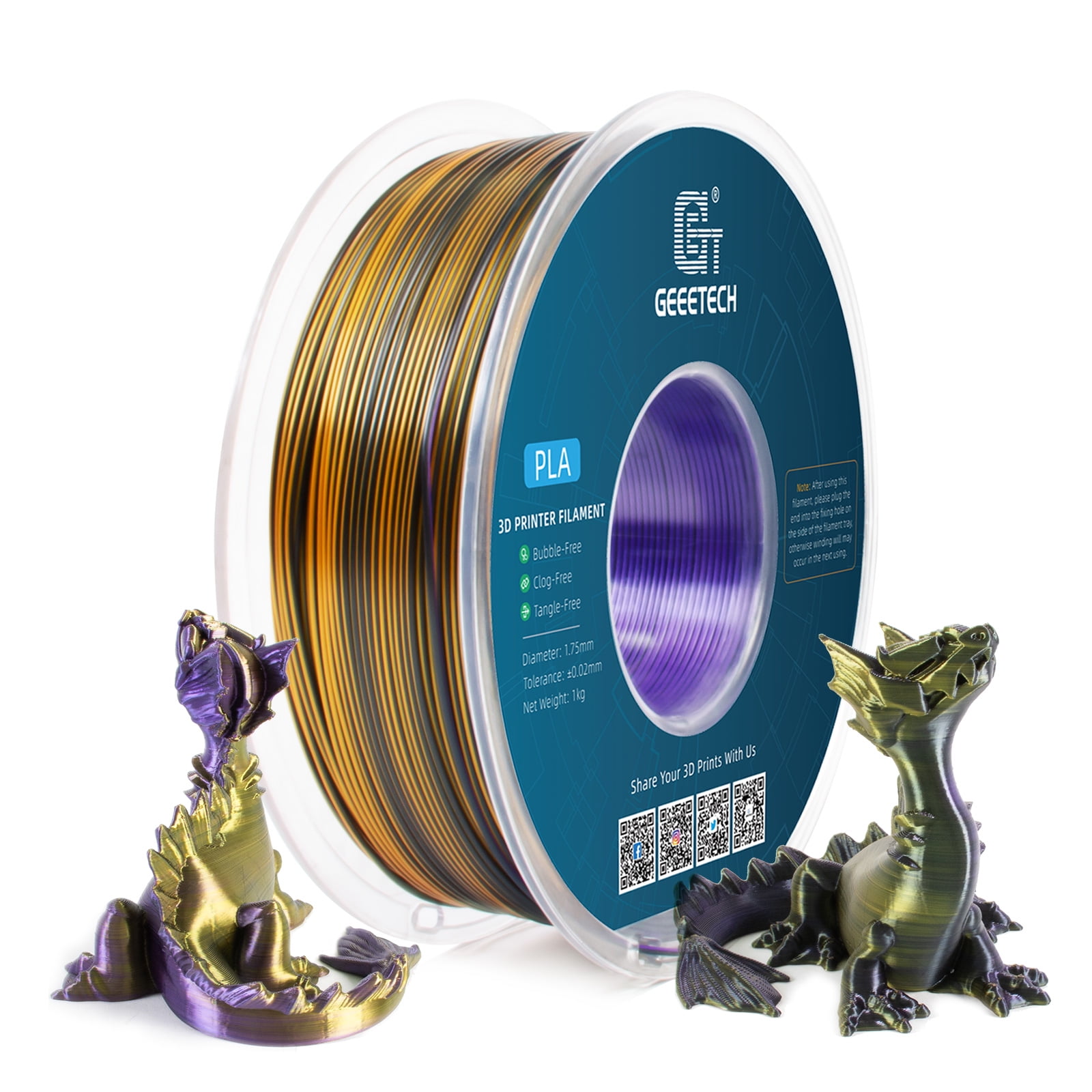 Geeetech Tri Color Silk PLA Filament , 3D Filament 1,75 mm 1KG Spool Wire  ( /-0.03mm) Vacuum Packaging, Special Color，Fast Ship