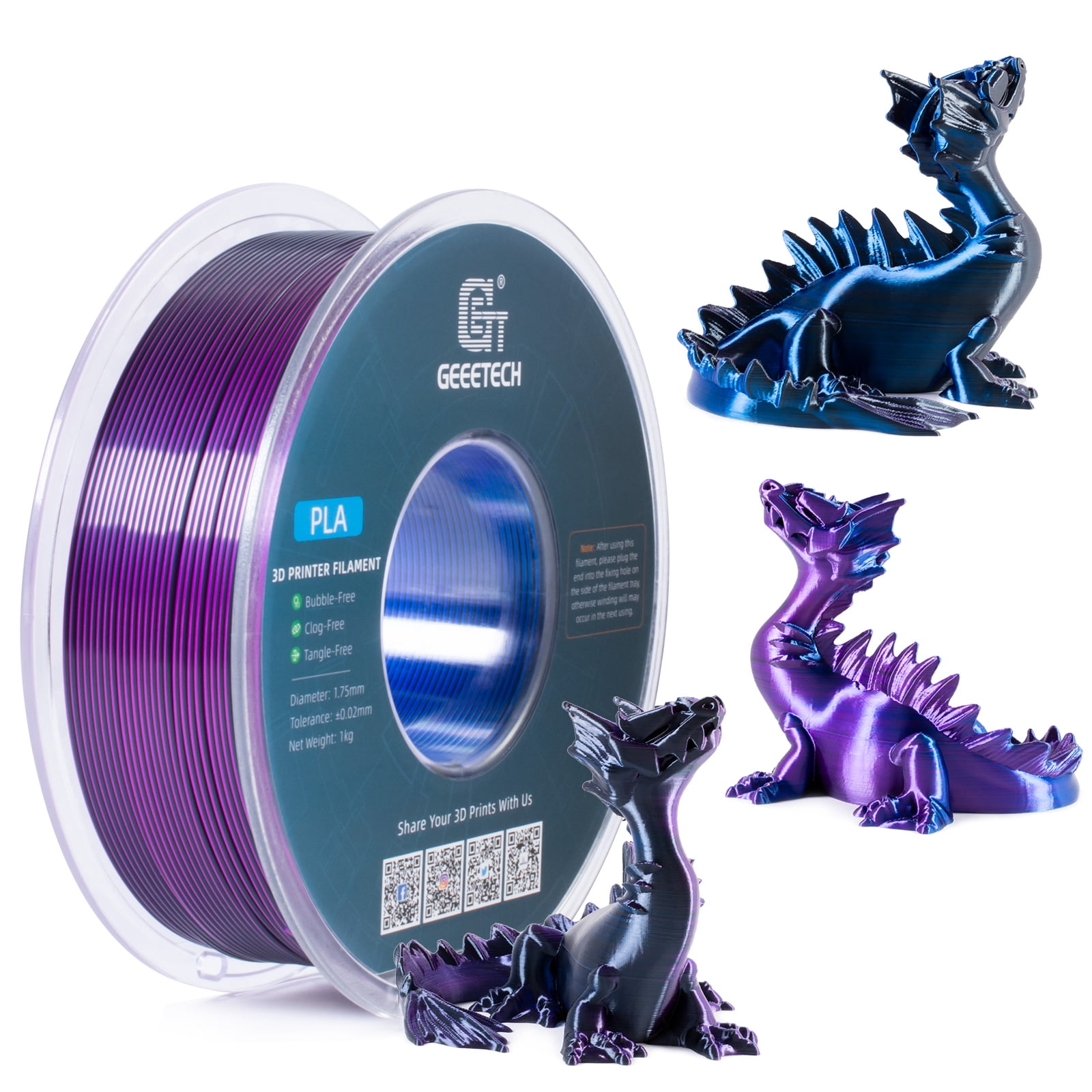 Geeetech Tri Color Silk PLA Filament , 3D Filament 1,75 mm 1KG Spool Wire  ( /-0.03mm) Vacuum Packaging, Special Color，Fast Ship