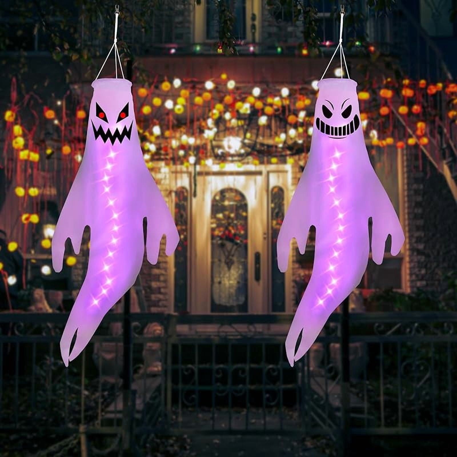 Ghost Windsock Geefuun 4PCS Warm Light Halloween Cute Ghost Windsocks Hanging ...
