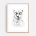 thumbnail image 1 of Geek Bear - Illustration Animal Humor Black and White Sketch Wildlife Whimsical Oak Framed Wall Art Print 5 x 7 inches, 1 of 15