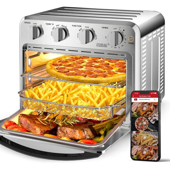 Geek Chef 16QT Air Fryer Toaster Oven, Convection Air Fryer Toaster Countertop Oven, with Bake, Toast, Broil and Warm Functions, Stainless Steel Electric Hot Oven Combo for Healthy Meals
