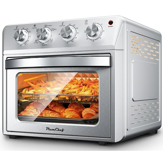Plum Chef 27.5QT Air Fryer Toaster Oven Combo, Extra Large 7-in-1 Countertop Oven with Bake, Broil, Roast, Toast, Healthy Air Fry Function, 1600W, Digital Controls & 60-Min Timer, Silver
