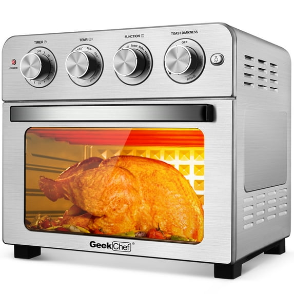 Geek Chef Air Fryer Toaster Oven 24.5Qt Rotisserie Dehydrator 7-in-1 Convection Oven Combo Roast Bake Broil Reheat Fry Oil-Free Large Air Fryer Oven 1700W Stainless Steel with Accessories